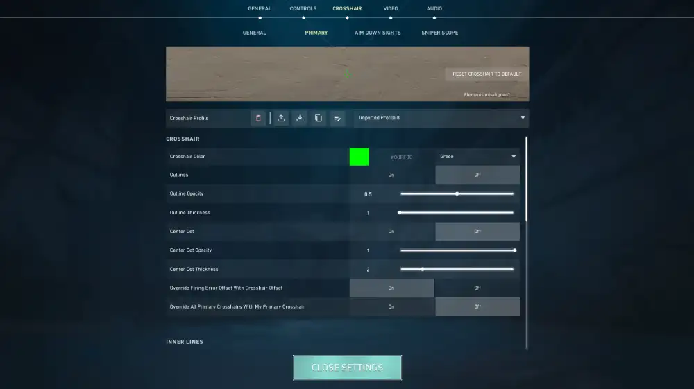Настройки прицела в Valorant
