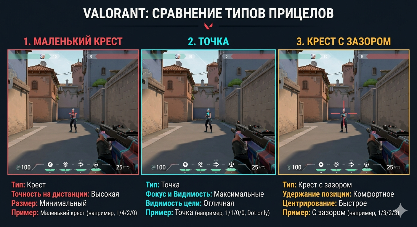 Сравнение типов прицелов в Valorant
